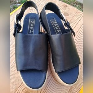 Zara Black Leather Sandals with Tan Sole